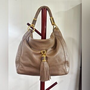Michael Kors Collection leather hobo style bag, taupe with gold hardware